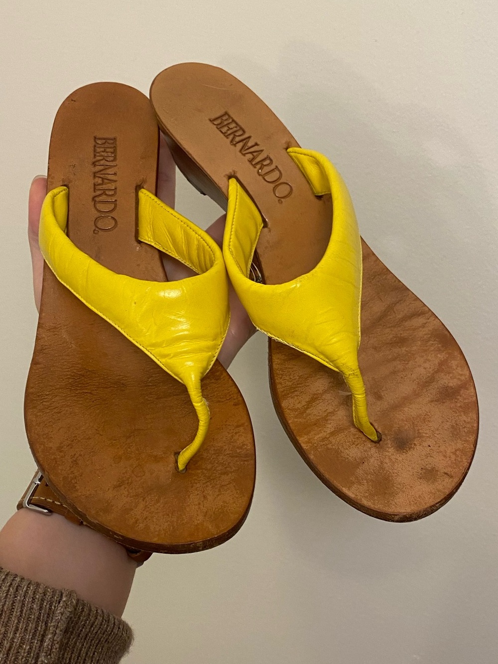 Bernardo Yellow Leather Thong Sandals